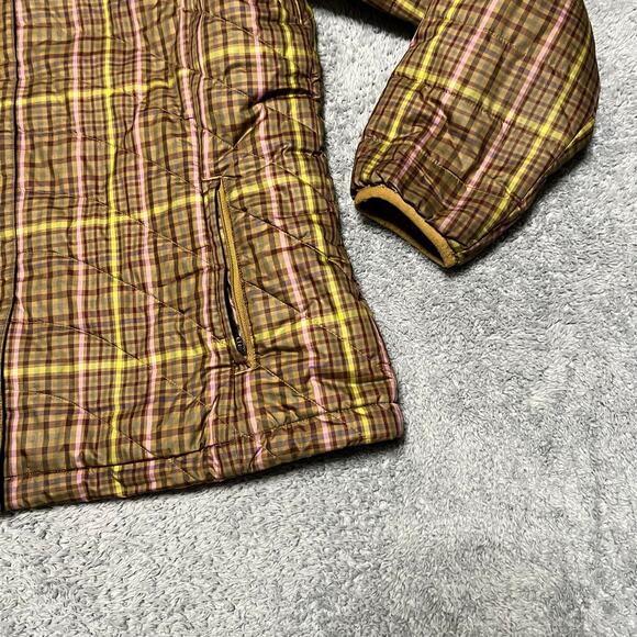 Lands End Coat Women Large 14-16 Plaid Puffer Quilted Jacket Brown Pink - Picture 2 of 8